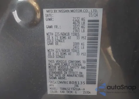 2014 Nissan Rogue Sl from USA, damaged, VIN 5N1AT2MV9EC808135